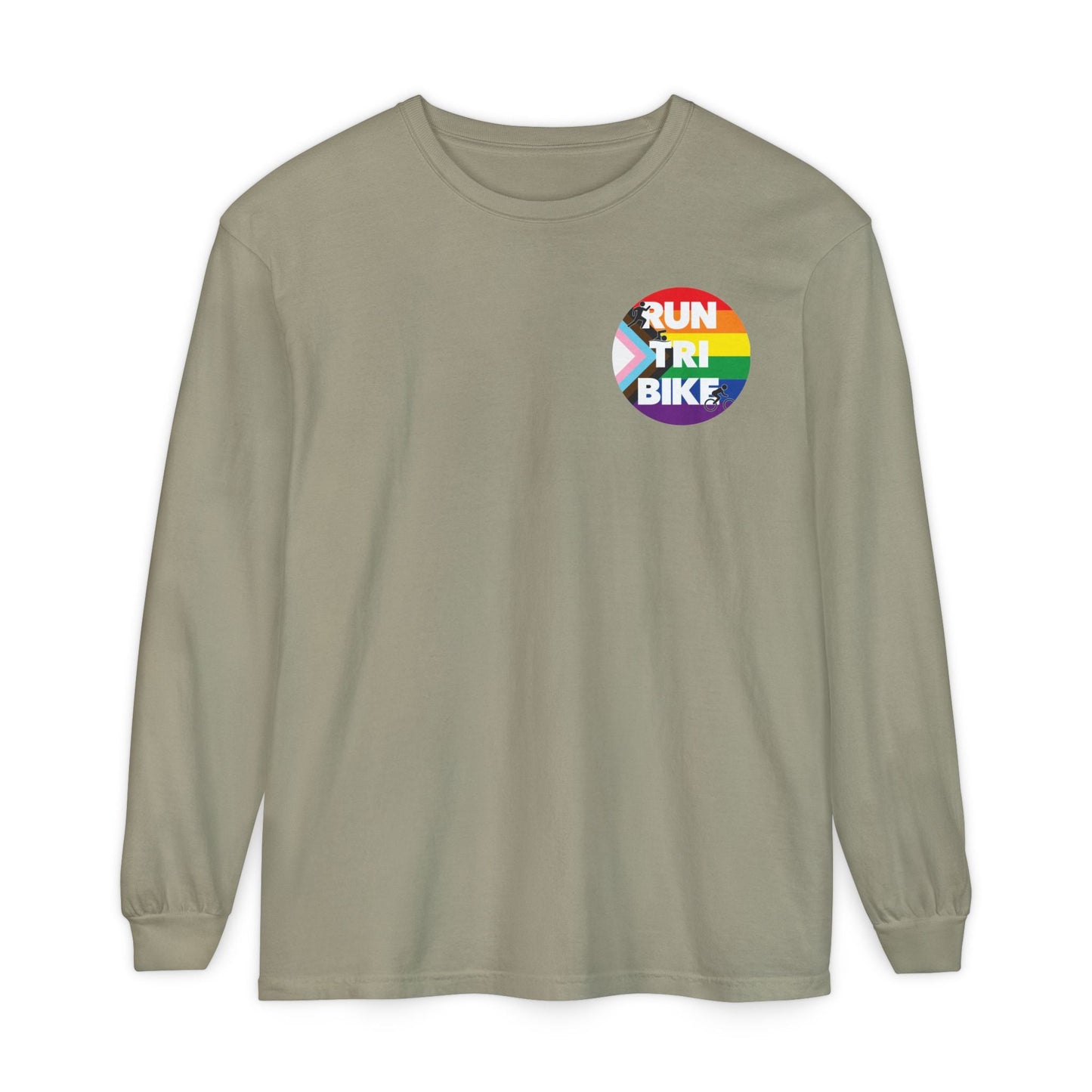 Run Tri Bike Pride Logo Long Sleeve with “I’m An Everyday Athlete” Back - Sandstone - Sloth & Duck