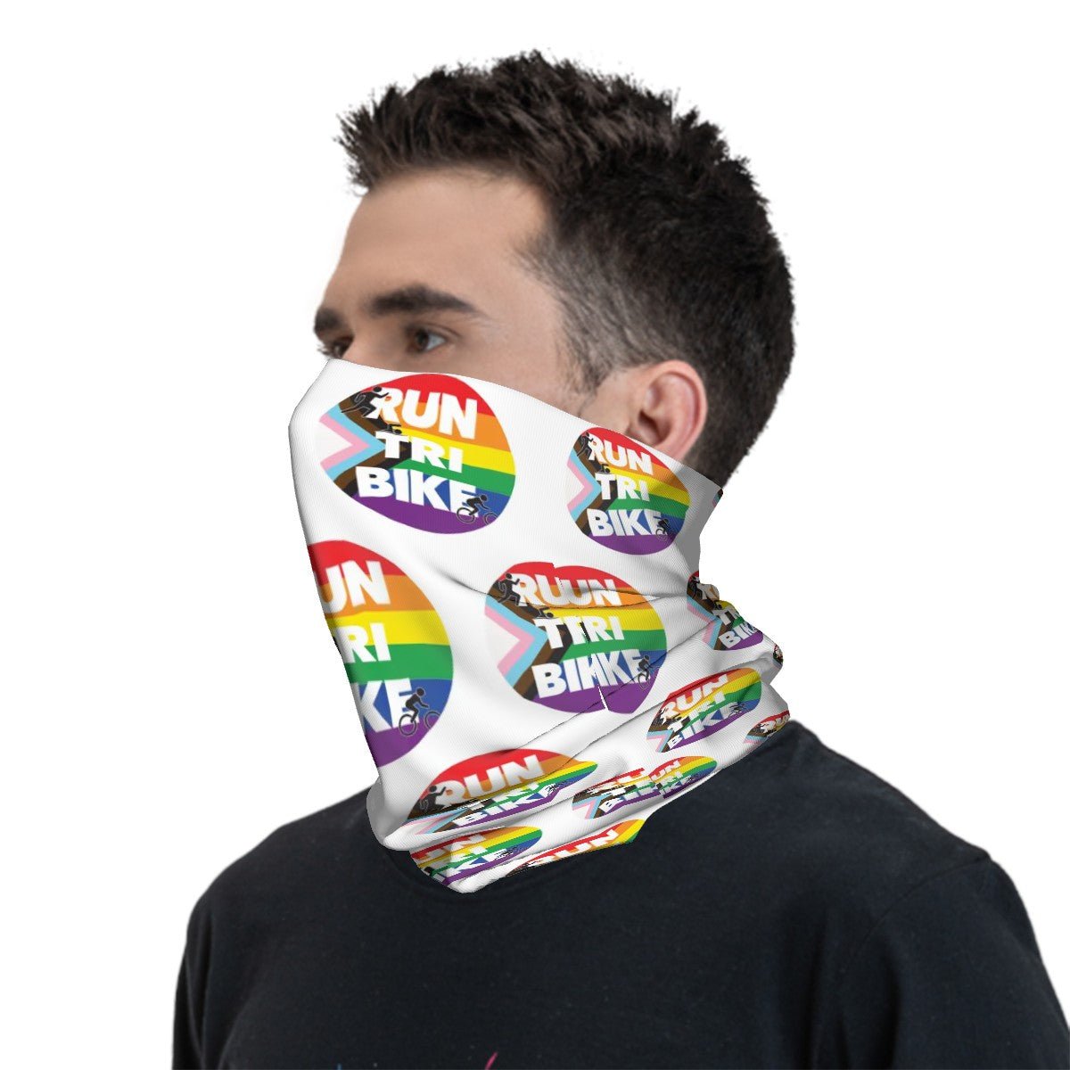 Run Tri Bike Pride Logo Multifunction Neck Gaiter - 10"x20" - Sloth & Duck