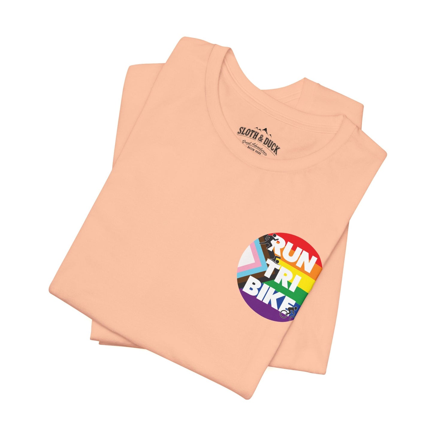 Run Tri Bike Pride T-Shirt with “I’m An Everyday Athlete” Back - Heather Peach - Sloth & Duck
