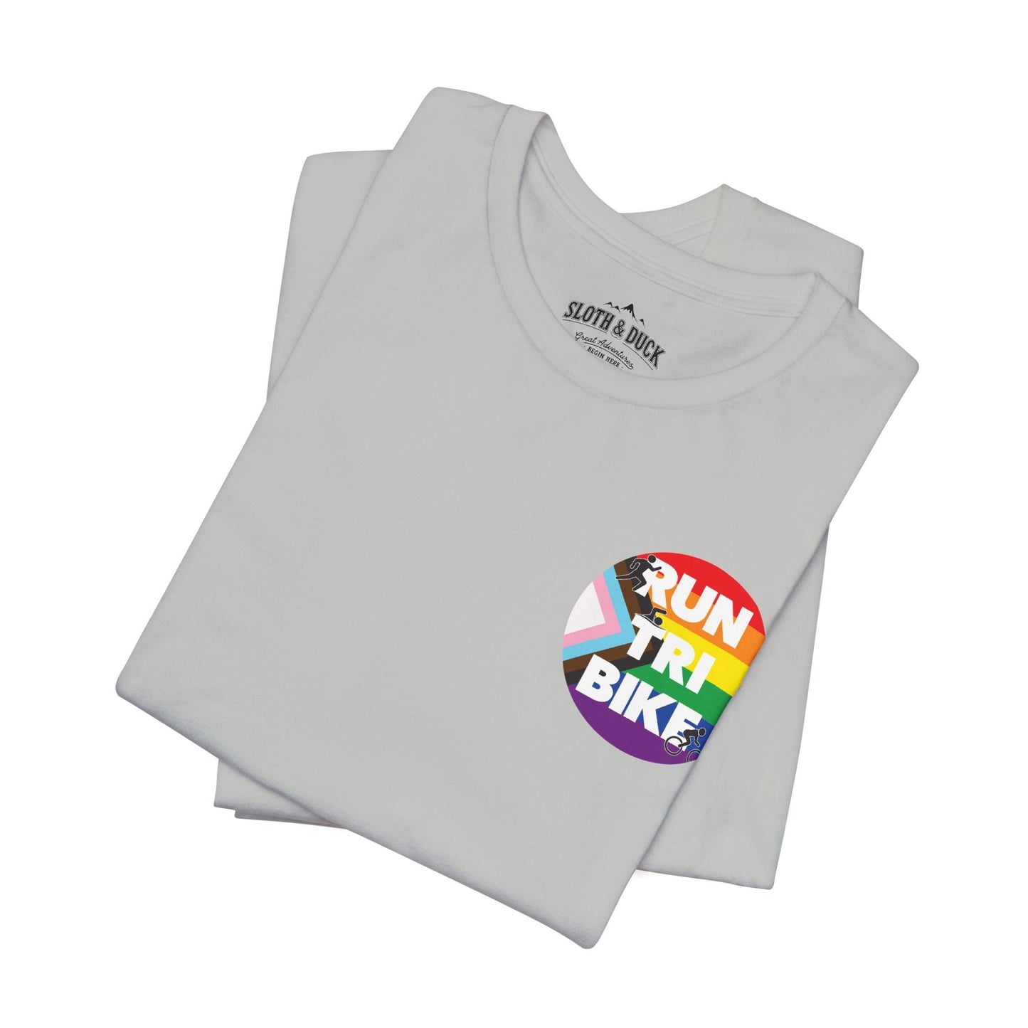 Run Tri Bike Pride T-Shirt with “I’m An Everyday Athlete” Back - Athletic Heather - Sloth & Duck