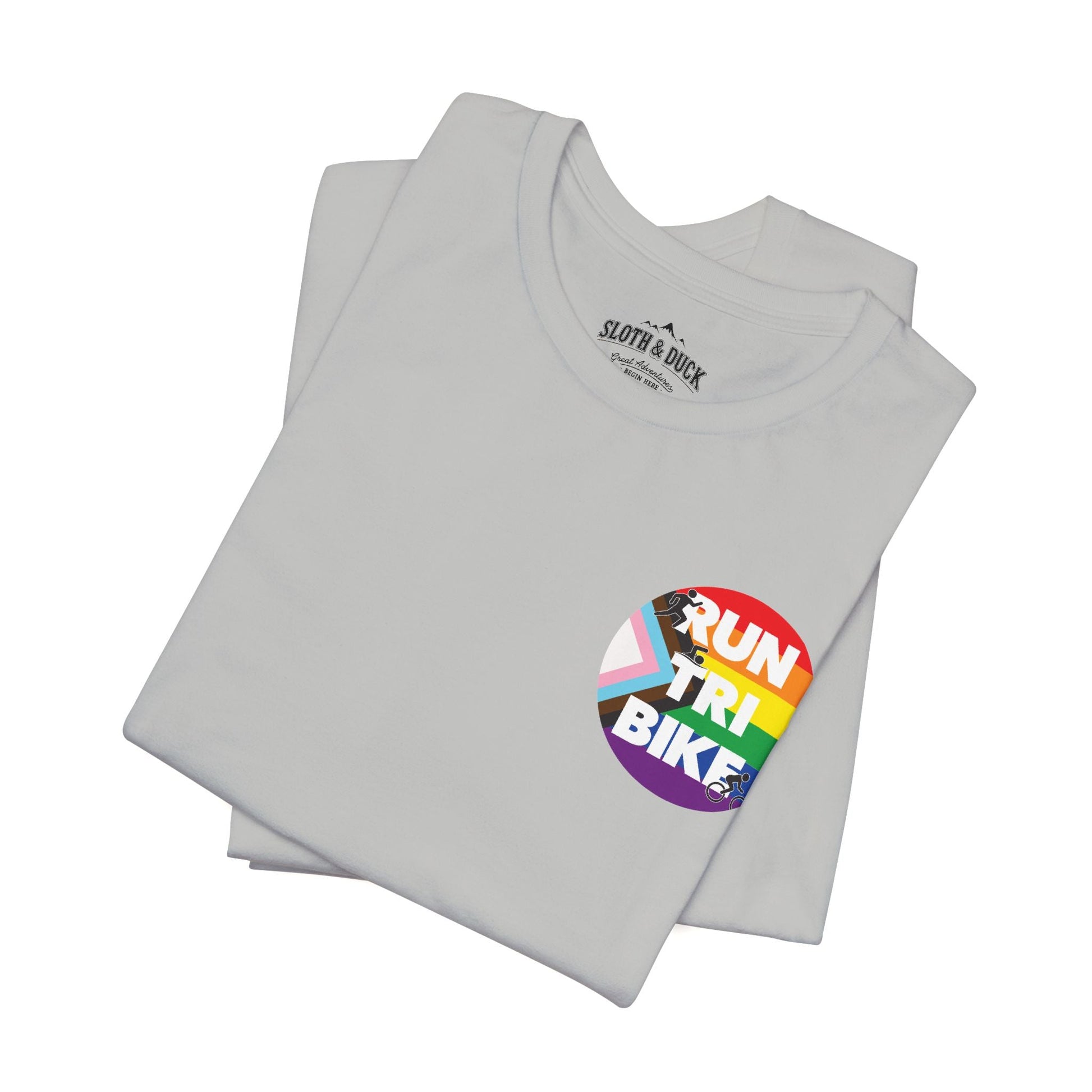 Run Tri Bike Pride T-Shirt with “I’m An Everyday Athlete” Back - Athletic Heather - Sloth & Duck
