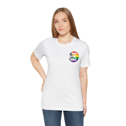 Run Tri Bike Pride T-Shirt with “I’m An Everyday Athlete” Back - Pink - Sloth & Duck