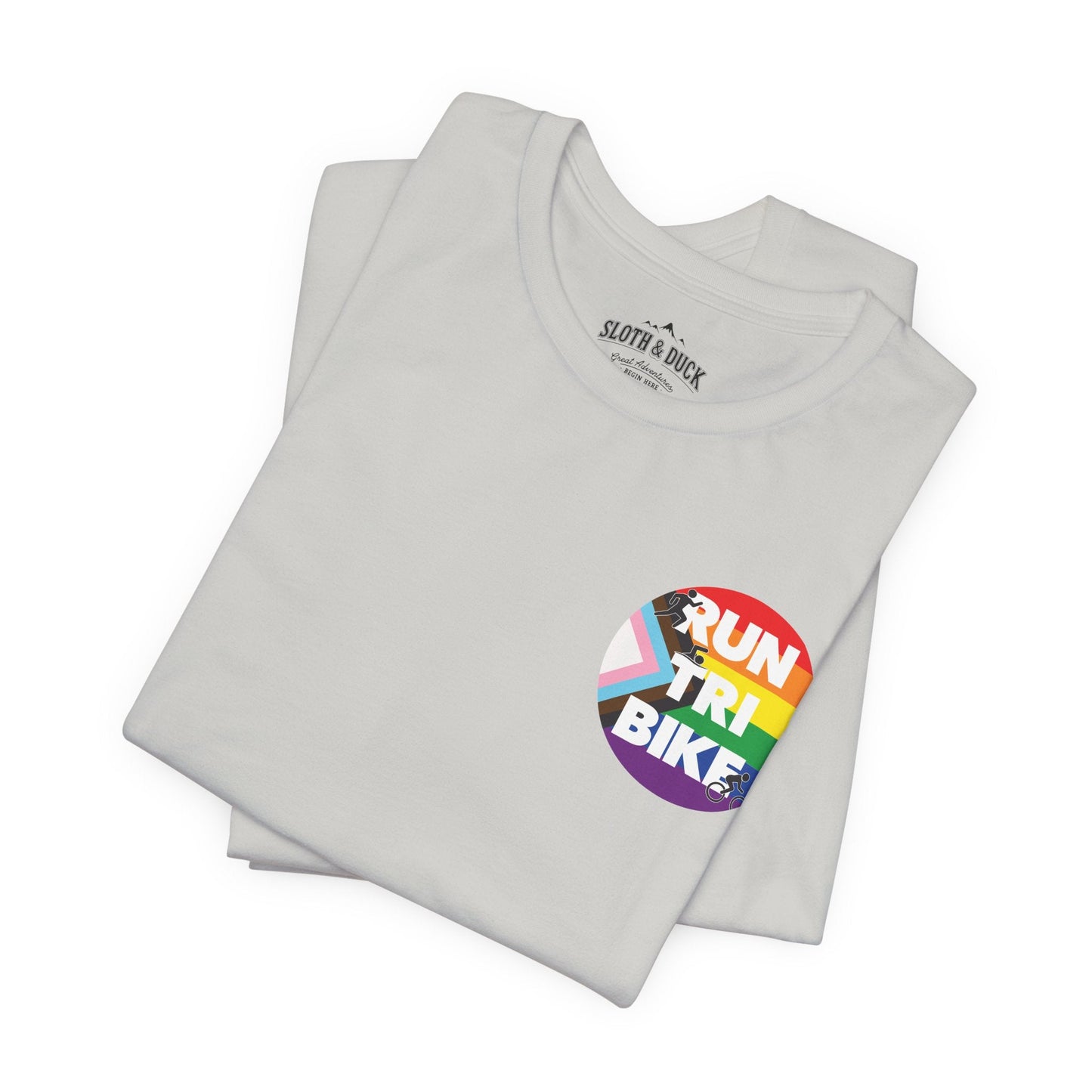 Run Tri Bike Pride T-Shirt with “I’m An Everyday Athlete” Back - Silver - Sloth & Duck