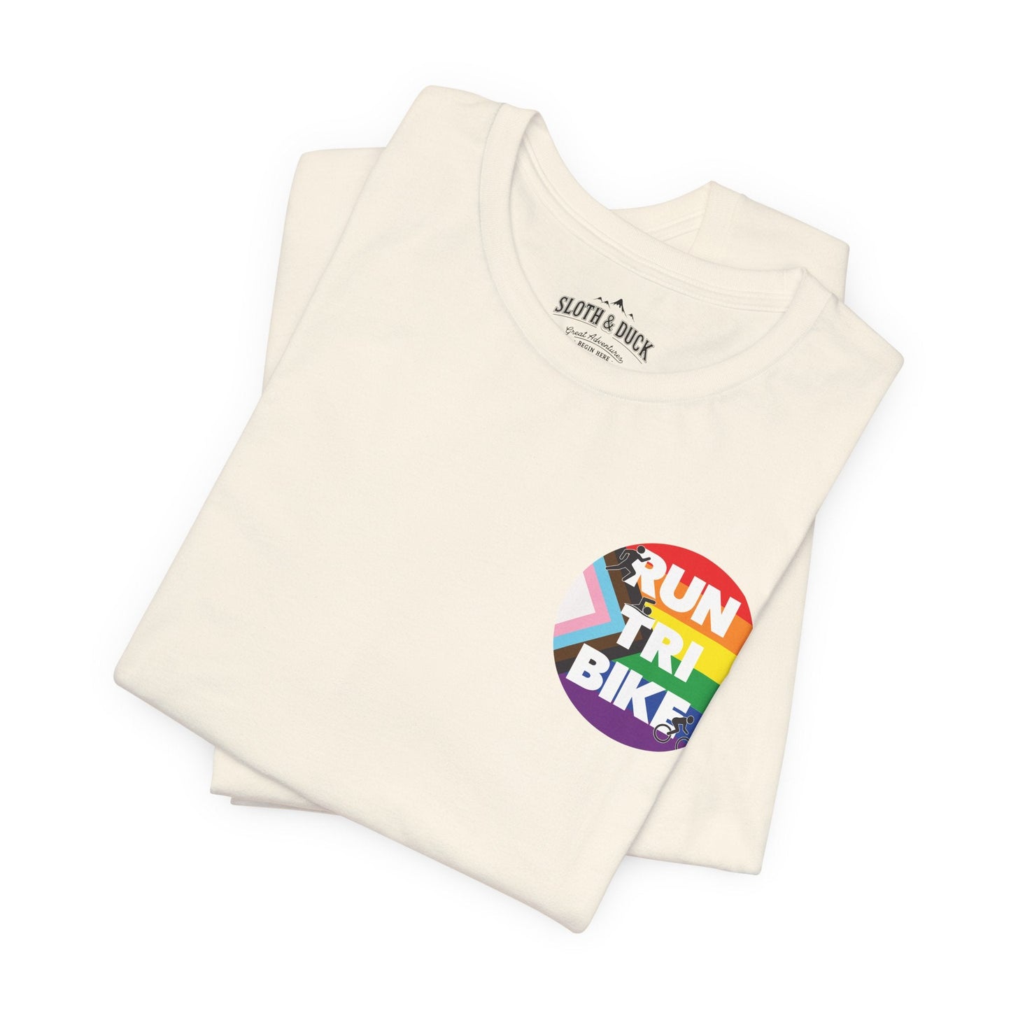 Run Tri Bike Pride T-Shirt with “I’m An Everyday Athlete” Back - Natural - Sloth & Duck