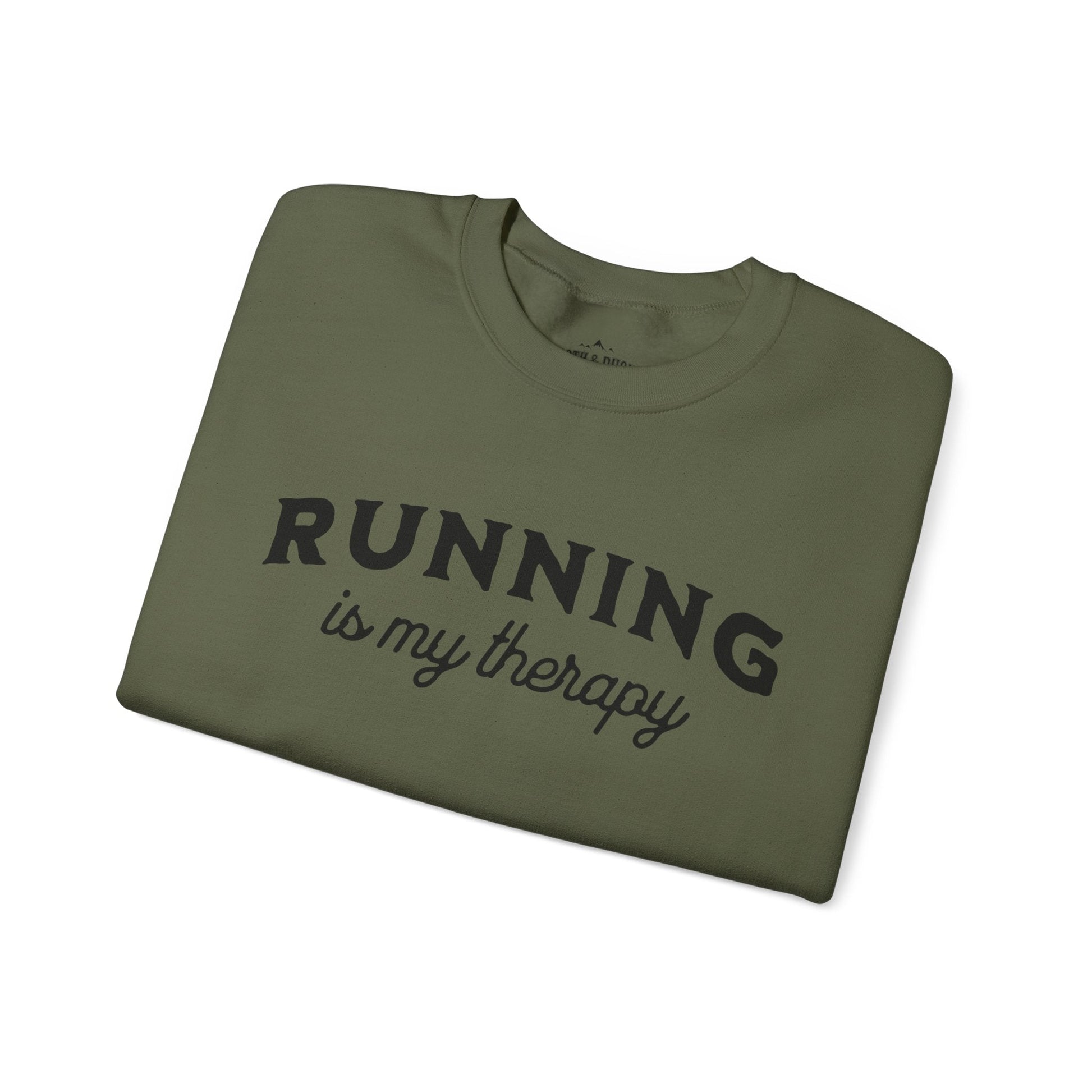 "Running Is My Therapy" Sweatshirt - Military Green - Sloth & Duck