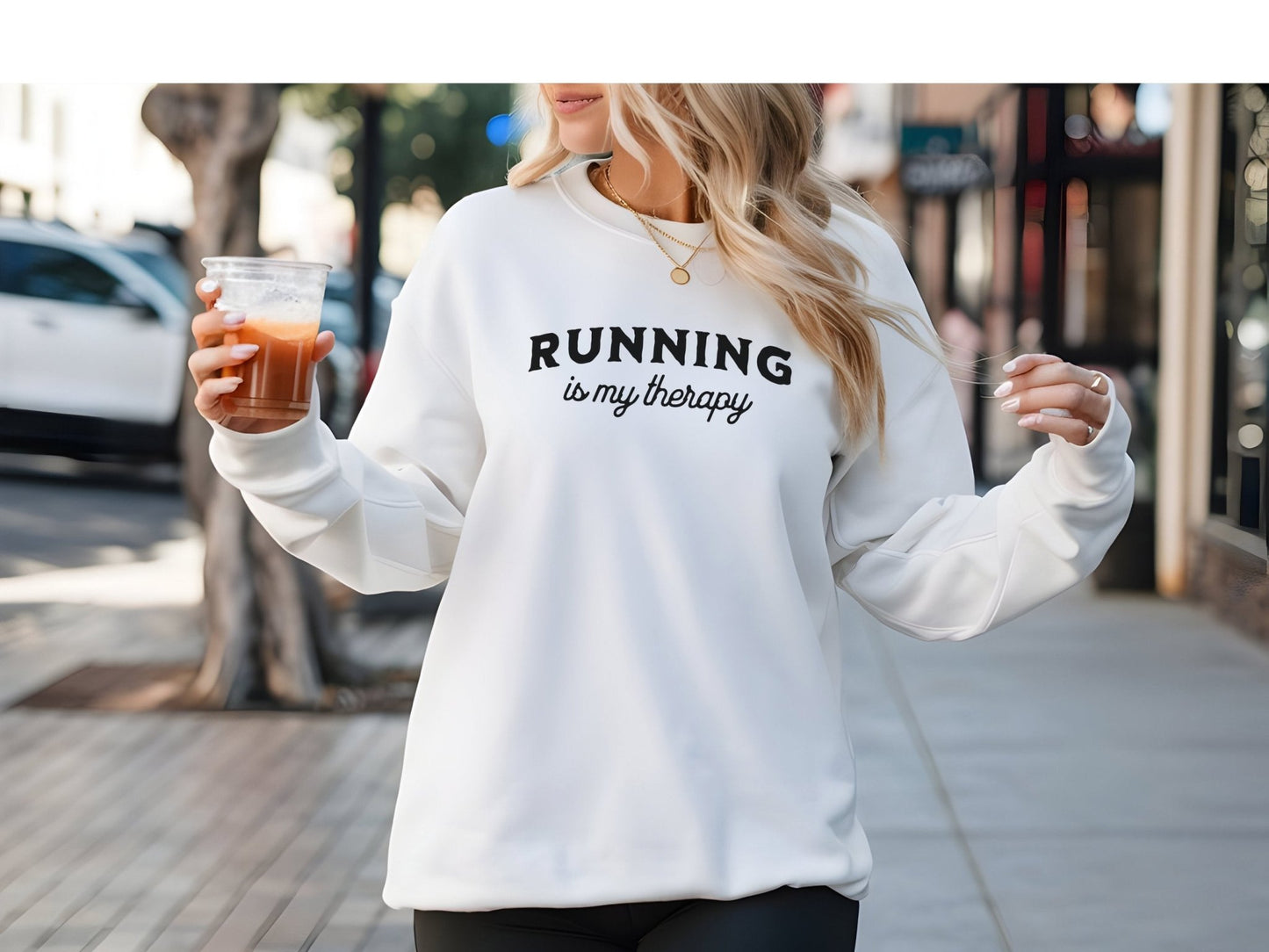 "Running Is My Therapy" Sweatshirt - White - Sloth & Duck