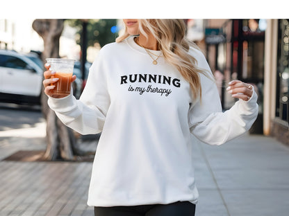"Running Is My Therapy" Sweatshirt - White - Sloth & Duck