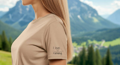 "Running Is My Therapy" T-Shirt with "I Love Running" on the Left Sleeve - Athletic Heather - Sloth & Duck