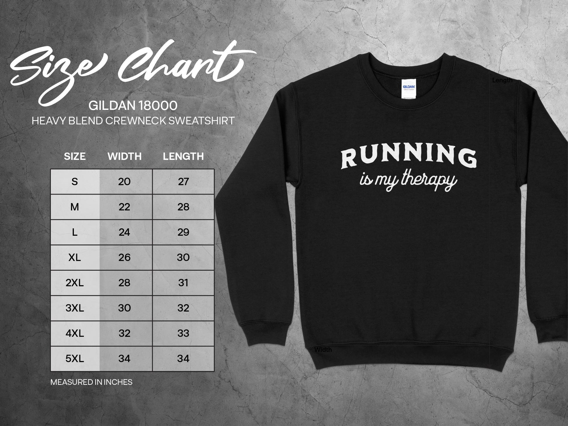 running is my therapy crewneck sweatshirt size chart