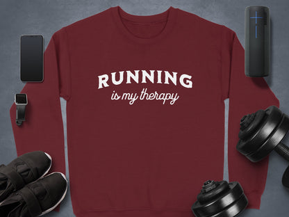 running is my therapy maroon crewneck sweatshirt