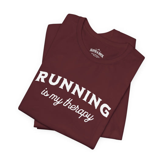 running is my therapy maroon short sleeve shirt