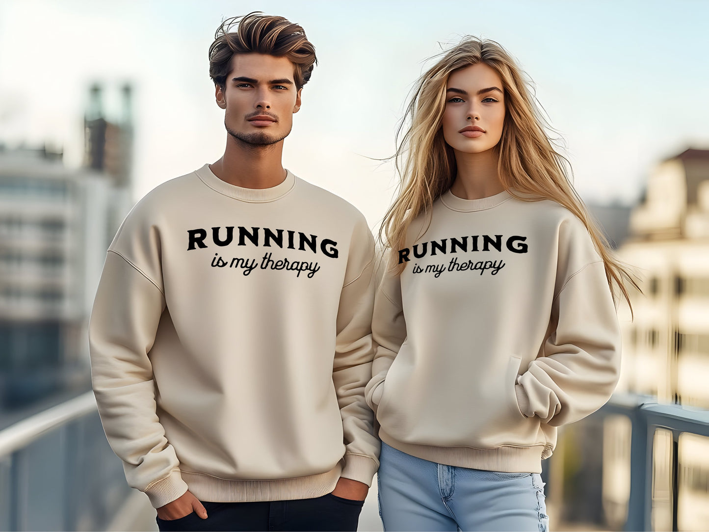 running is my therapy tan crewneck sweatshirt