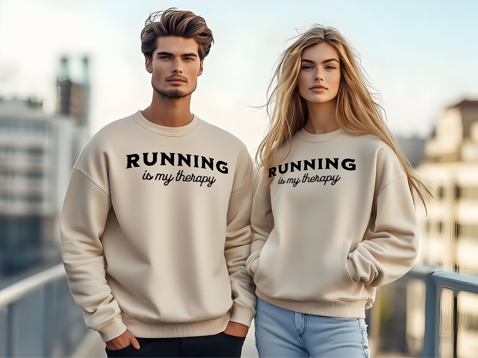 running is my therapy tan crewneck sweatshirt