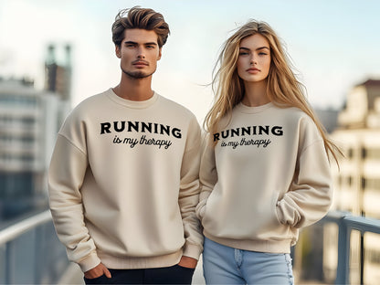 running is my therapy tan crewneck sweatshirt