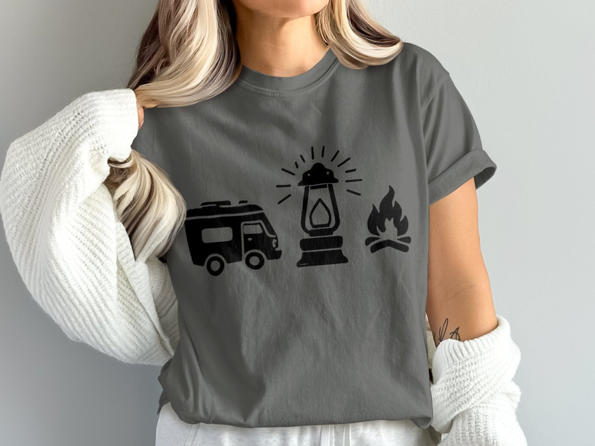 "RV. Lantern. Campfire." Graphic T-Shirt - Pink - Sloth & Duck