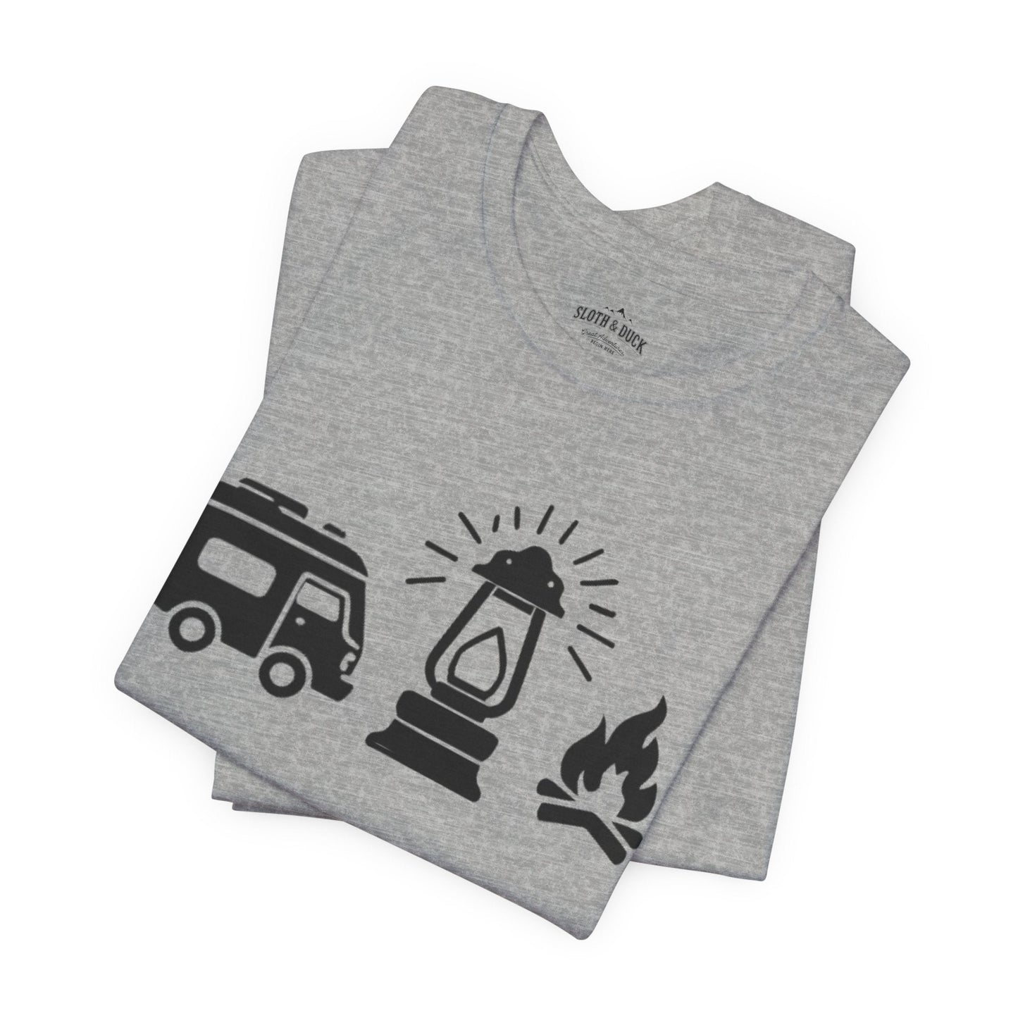 "RV. Lantern. Campfire." Graphic T-Shirt - Athletic Heather - Sloth & Duck