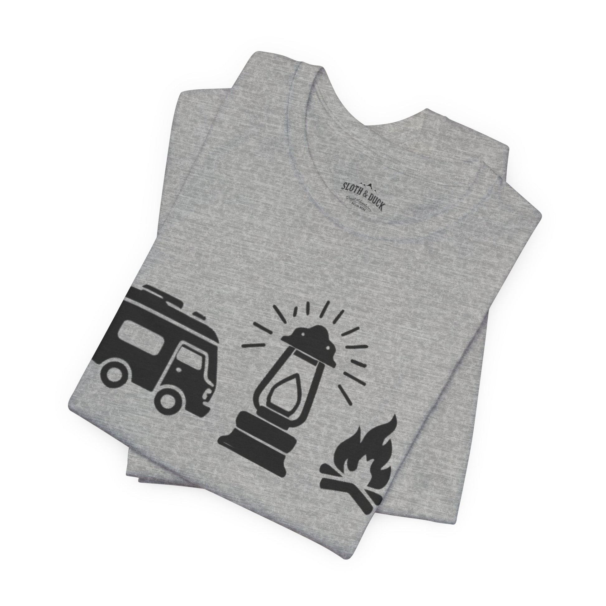 "RV. Lantern. Campfire." Graphic T-Shirt - Athletic Heather - Sloth & Duck