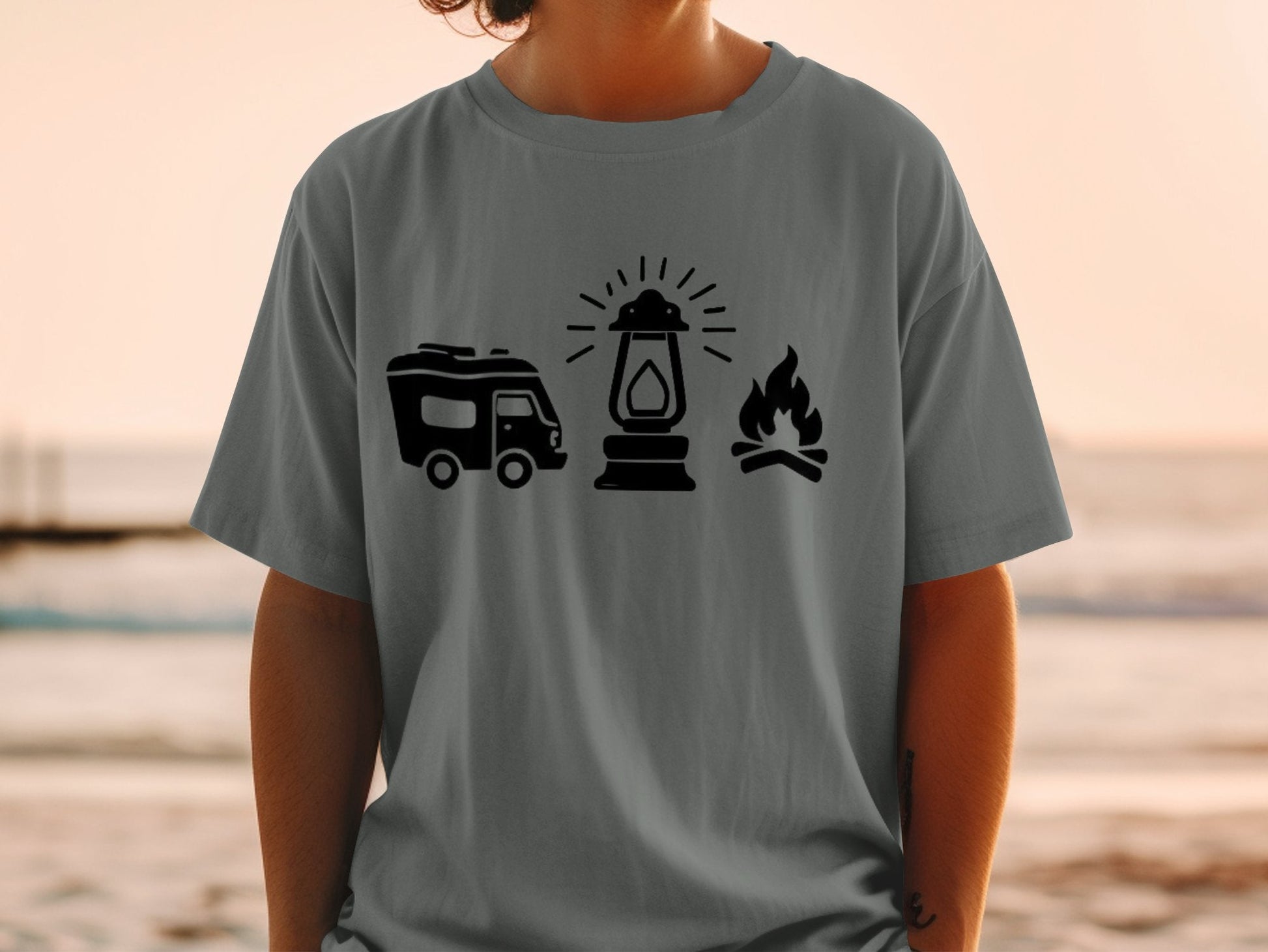 "RV. Lantern. Campfire." Graphic T-Shirt - Pink - Sloth & Duck