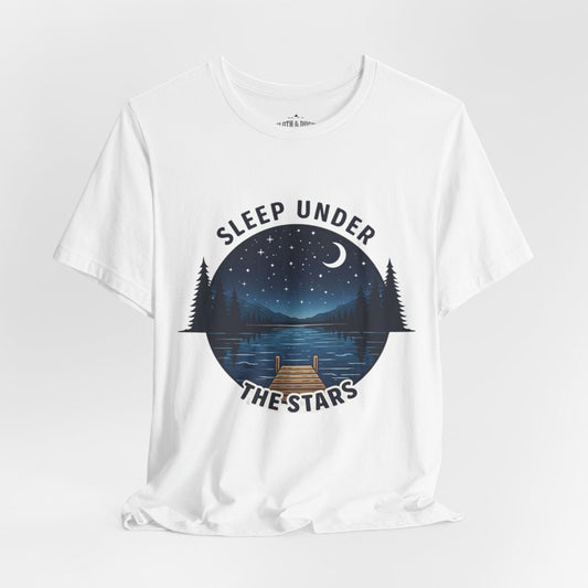 Sleep Under The Stars Camping T-Shirt | Lake Night Sky Outdoor Tee - Sloth & Duck