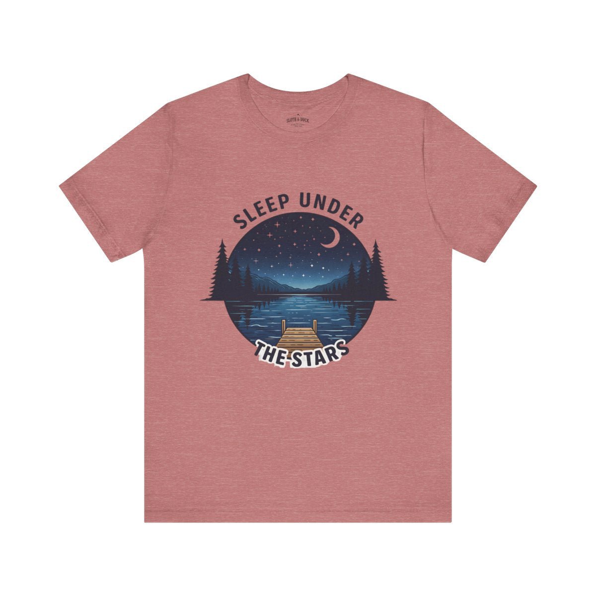 Sleep Under The Stars Camping T-Shirt | Lake Night Sky Outdoor Tee - S - Sloth & Duck