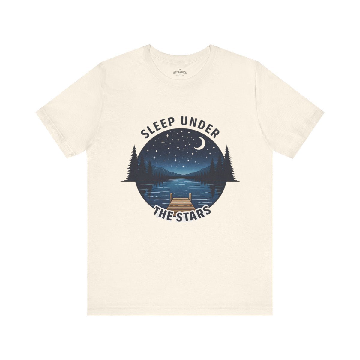 Sleep Under The Stars Camping T-Shirt | Lake Night Sky Outdoor Tee - S - Sloth & Duck