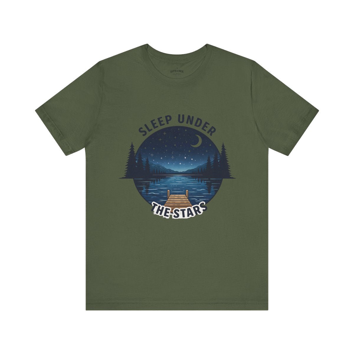 Sleep Under The Stars Camping T-Shirt | Lake Night Sky Outdoor Tee - S - Sloth & Duck