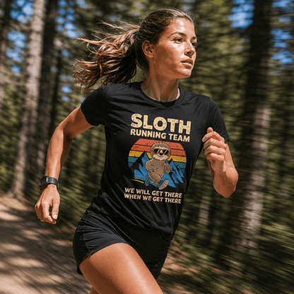 "Sloth Running Team, We Will Get There When We Get There" T-Shirt - Solid Black Blend - Sloth & Duck