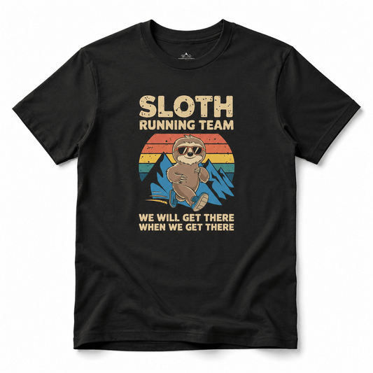 "Sloth Running Team, We Will Get There When We Get There" T-Shirt - Solid Black Blend - Sloth & Duck