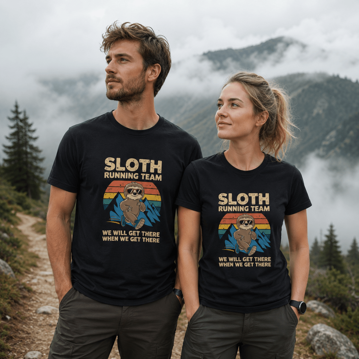 "Sloth Running Team, We Will Get There When We Get There" T-Shirt - Solid Black Blend - Sloth & Duck