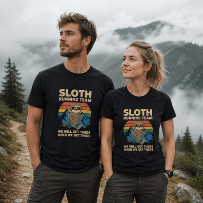 "Sloth Running Team, We Will Get There When We Get There" T-Shirt - Solid Black Blend - Sloth & Duck