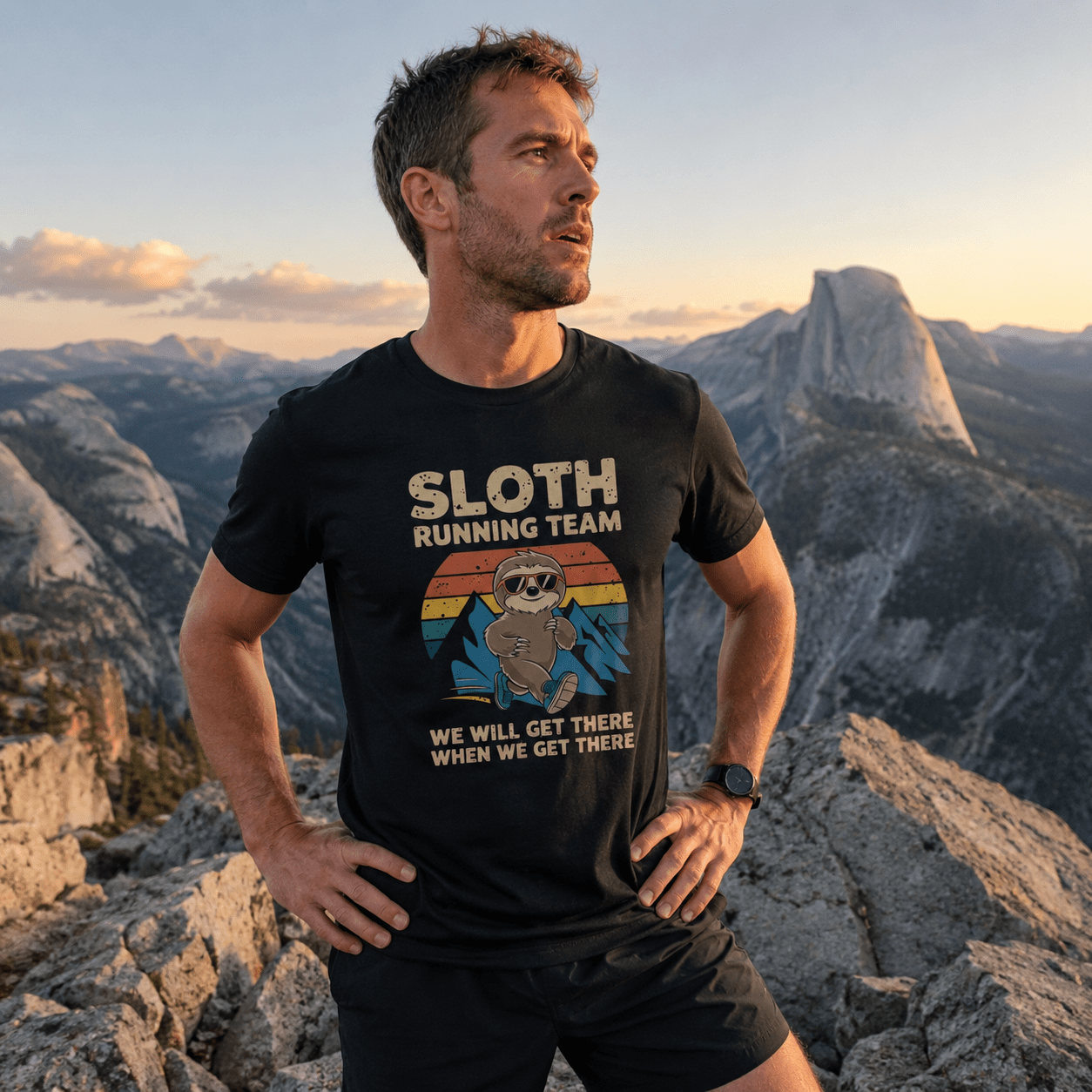 "Sloth Running Team, We Will Get There When We Get There" T-Shirt - Solid Black Blend - Sloth & Duck