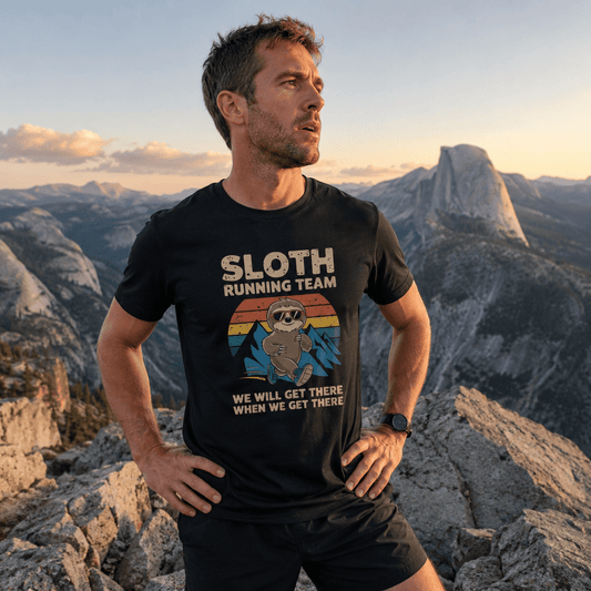 "Sloth Running Team, We Will Get There When We Get There" T-Shirt - Solid Black Blend - Sloth & Duck