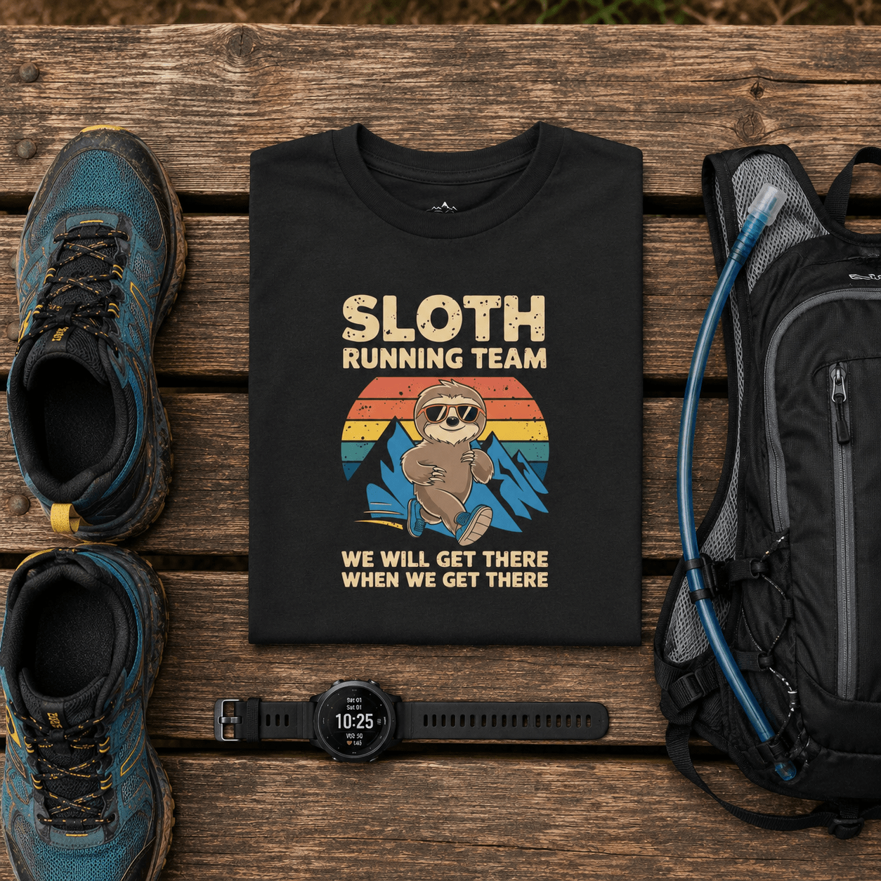 "Sloth Running Team, We Will Get There When We Get There" T-Shirt - Solid Black Blend - Sloth & Duck