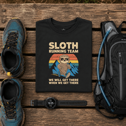 "Sloth Running Team, We Will Get There When We Get There" T-Shirt - Solid Black Blend - Sloth & Duck