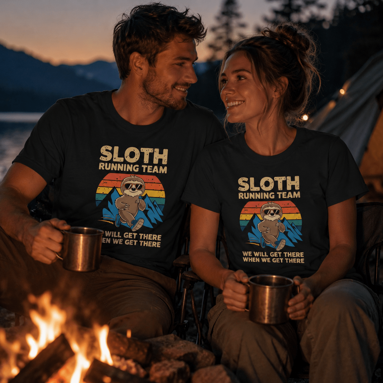 "Sloth Running Team, We Will Get There When We Get There" T-Shirt - Solid Black Blend - Sloth & Duck