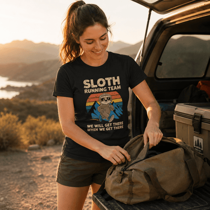 "Sloth Running Team, We Will Get There When We Get There" T-Shirt - Solid Black Blend - Sloth & Duck