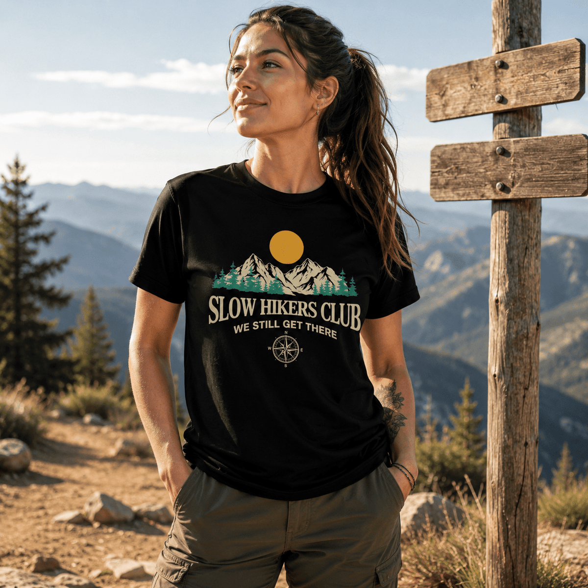 Slow Hikers Club Mountain View T-Shirt -S - Sloth & Duck