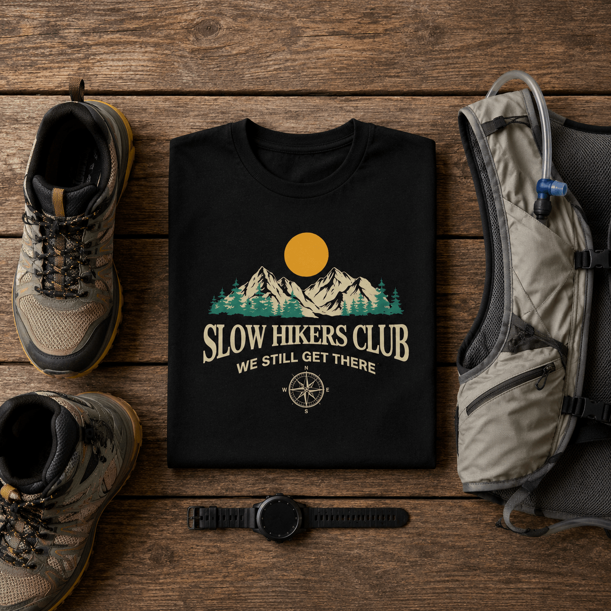 Slow Hikers Club Mountain View T-Shirt - S - Sloth & Duck