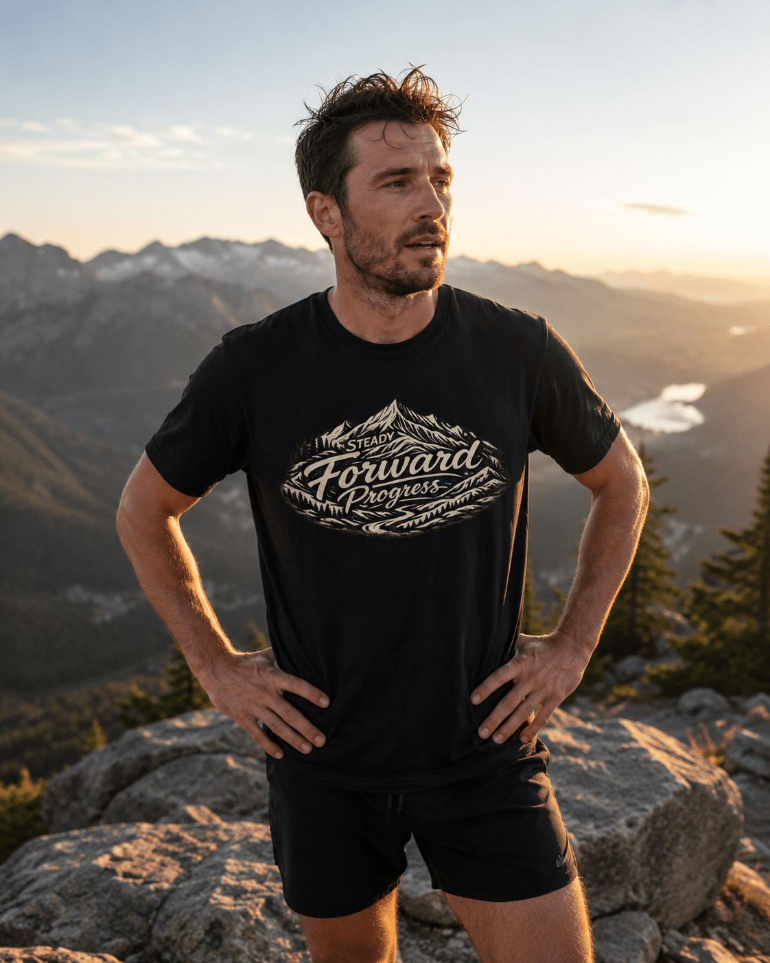 Steady Forward Progress Mountain T-Shirt -Black - Sloth & Duck
