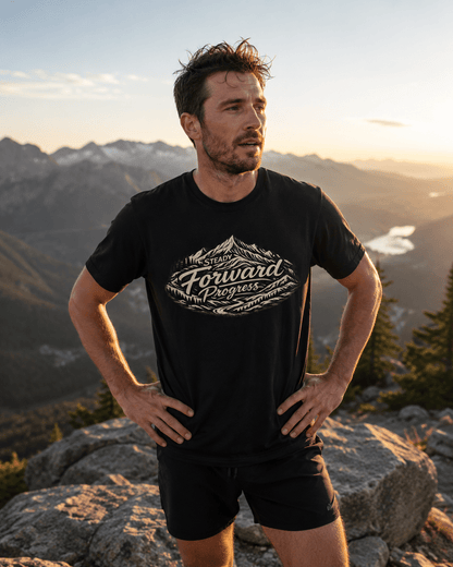 Steady Forward Progress Mountain T-Shirt -Black - Sloth & Duck