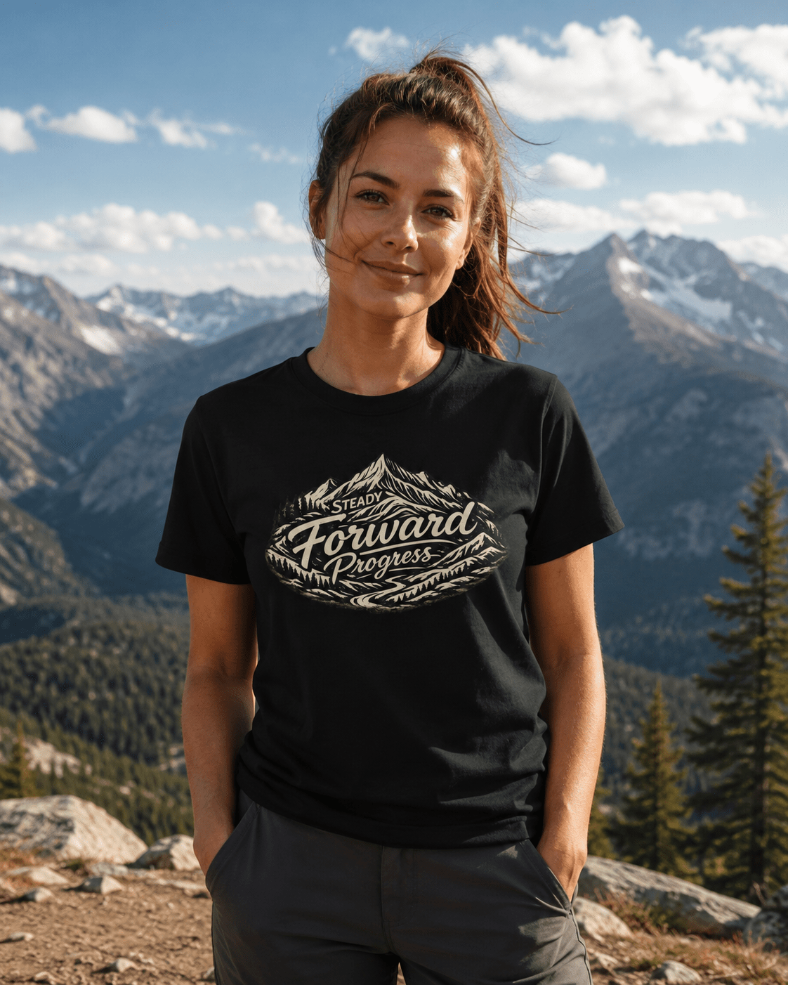 Steady Forward Progress Mountain T-Shirt -Black - Sloth & Duck