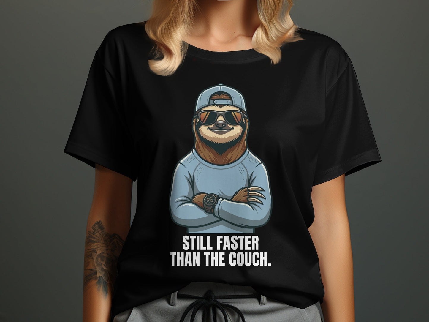 Still Faster Than The Couch Sloth T-Shirt - Black - Sloth & Duck