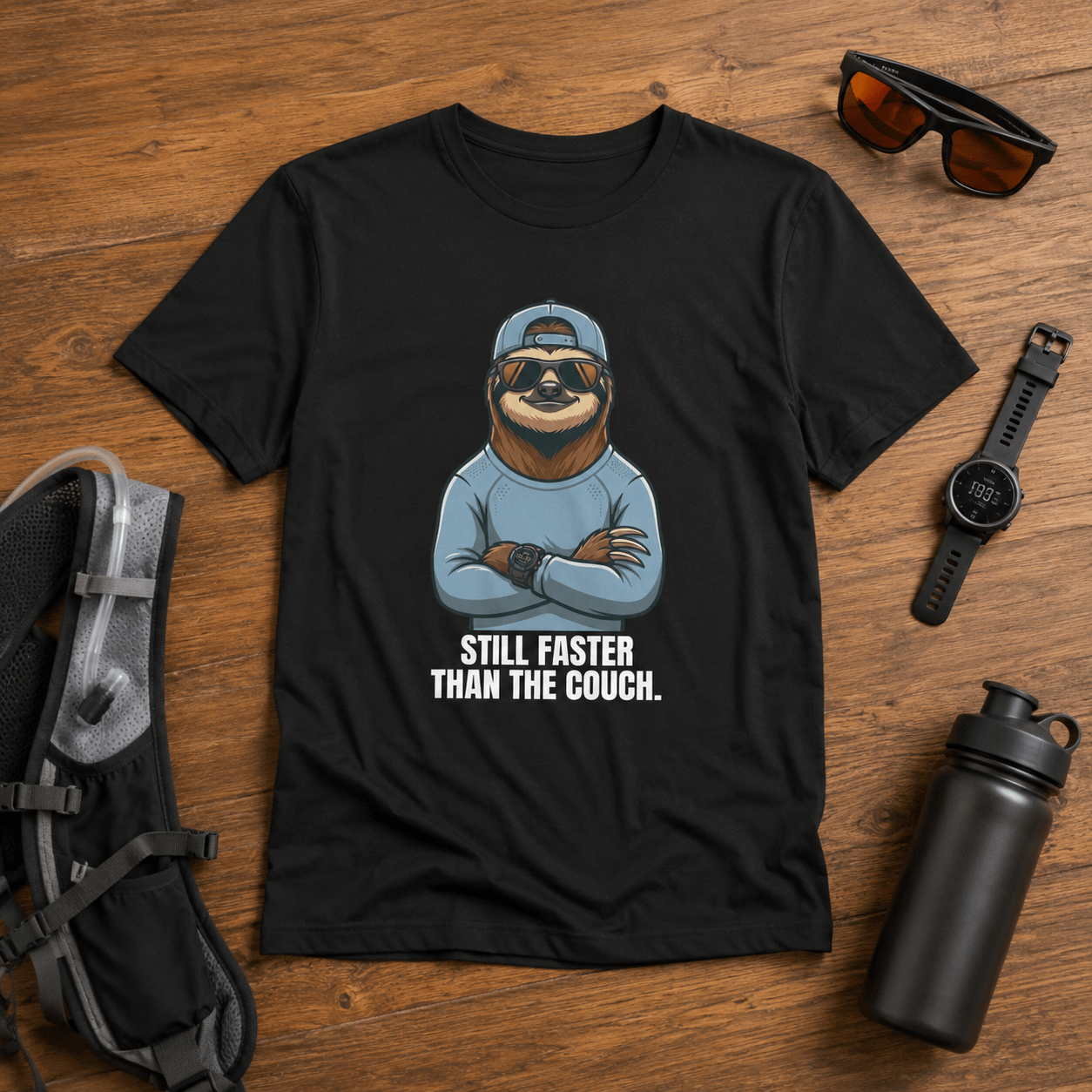 Still Faster Than The Couch Sloth T-Shirt -Asphalt - Sloth & Duck