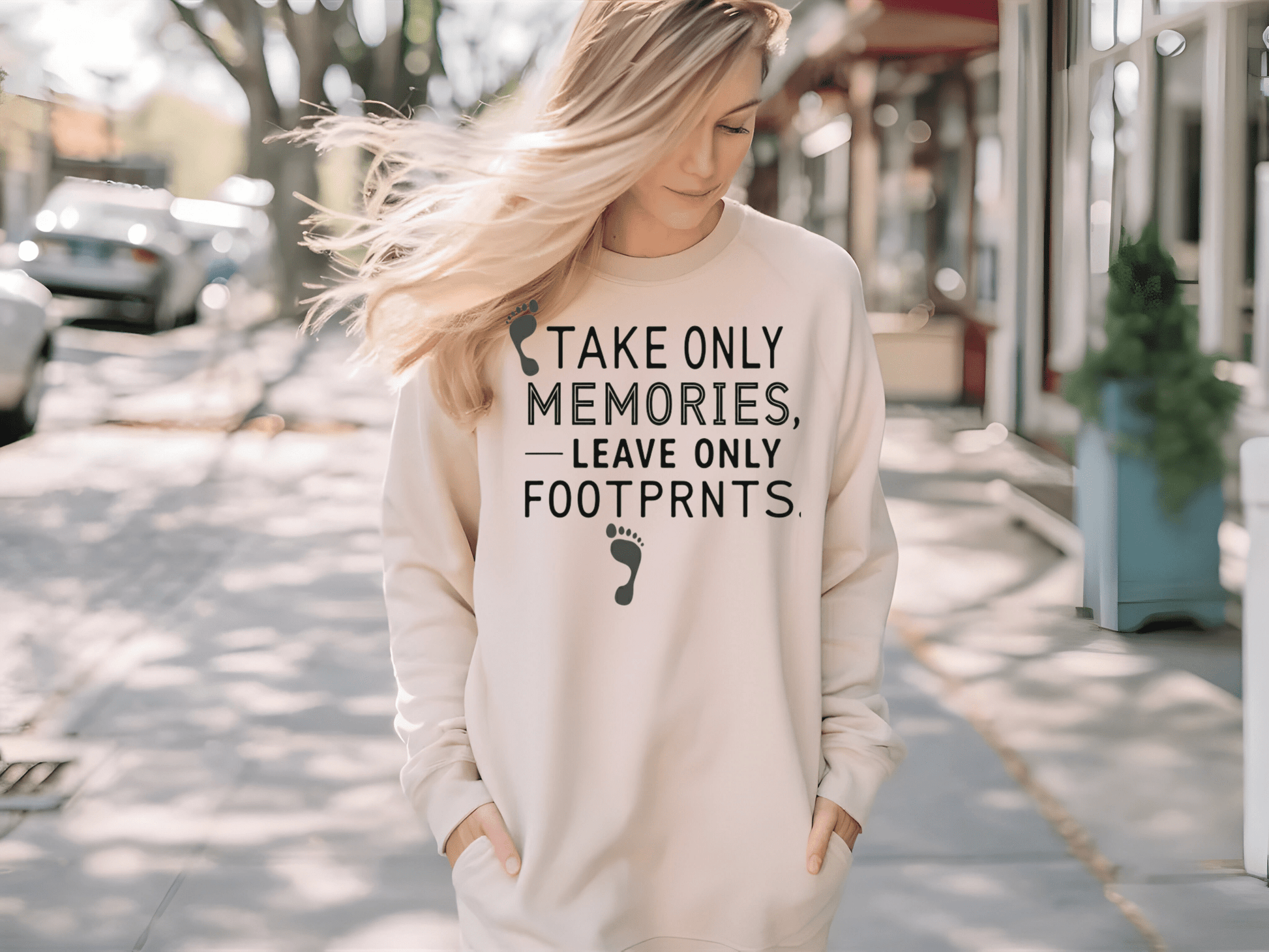 "Take Only Memories Leave Only Footprints" Sweatshirt - Ash - Sloth & Duck