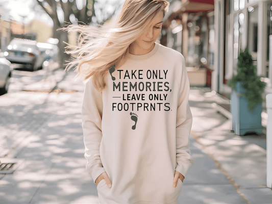 "Take Only Memories Leave Only Footprints" Sweatshirt - Ash - Sloth & Duck