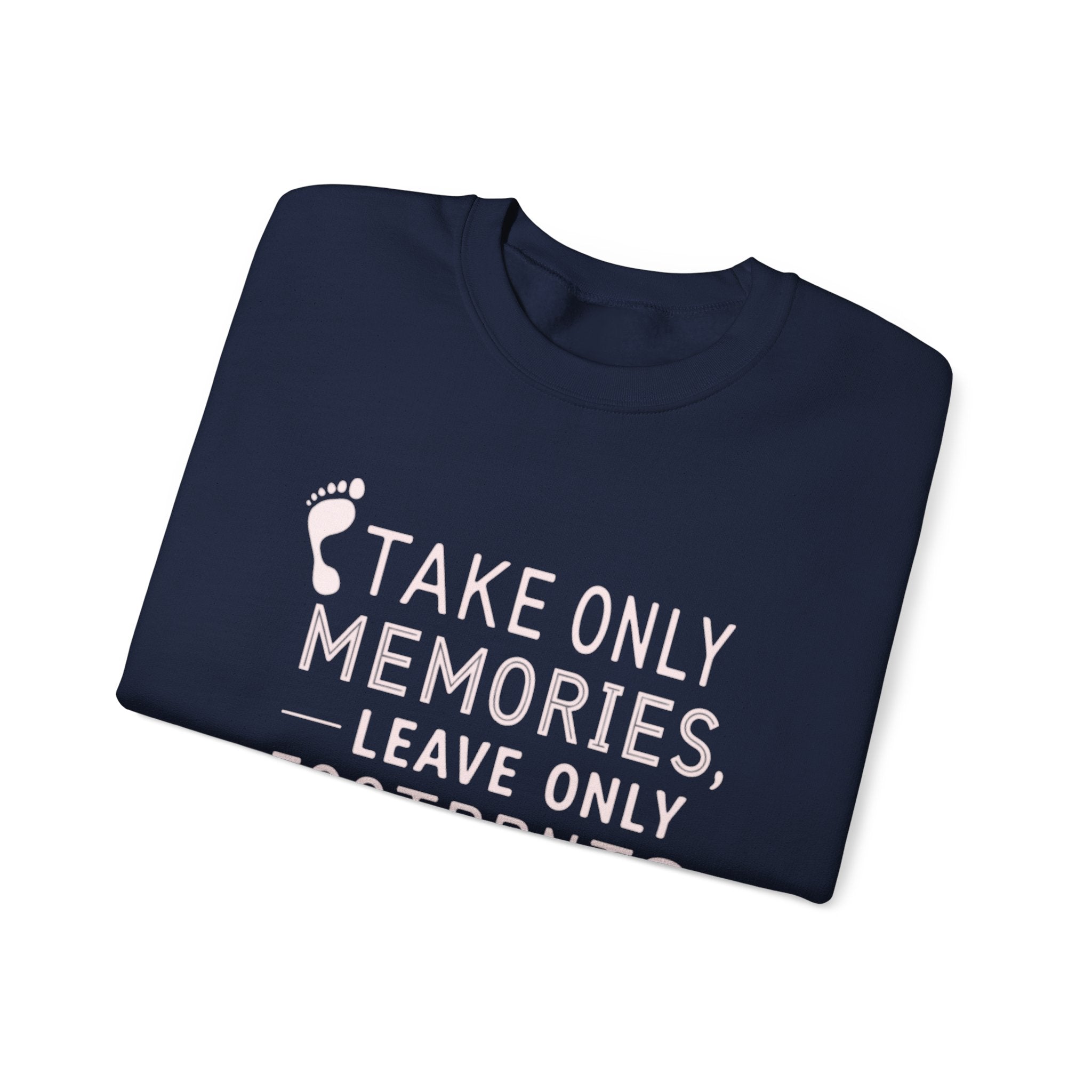 take only memories leave only footprints navy blue crewneck sweatshirt