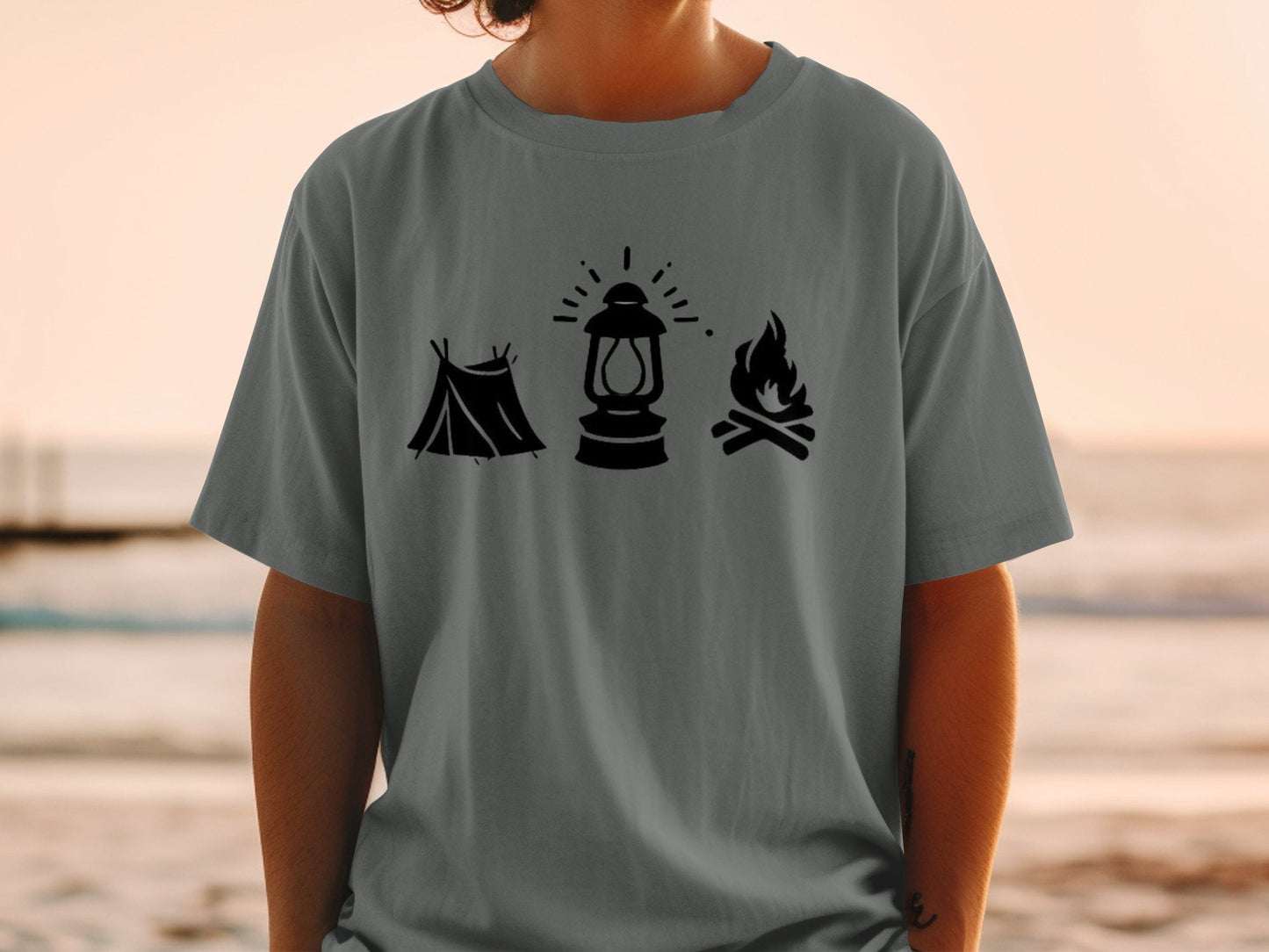 "Tent. Lantern. Campfire." Graphic T-Shirt - Pink - Sloth & Duck