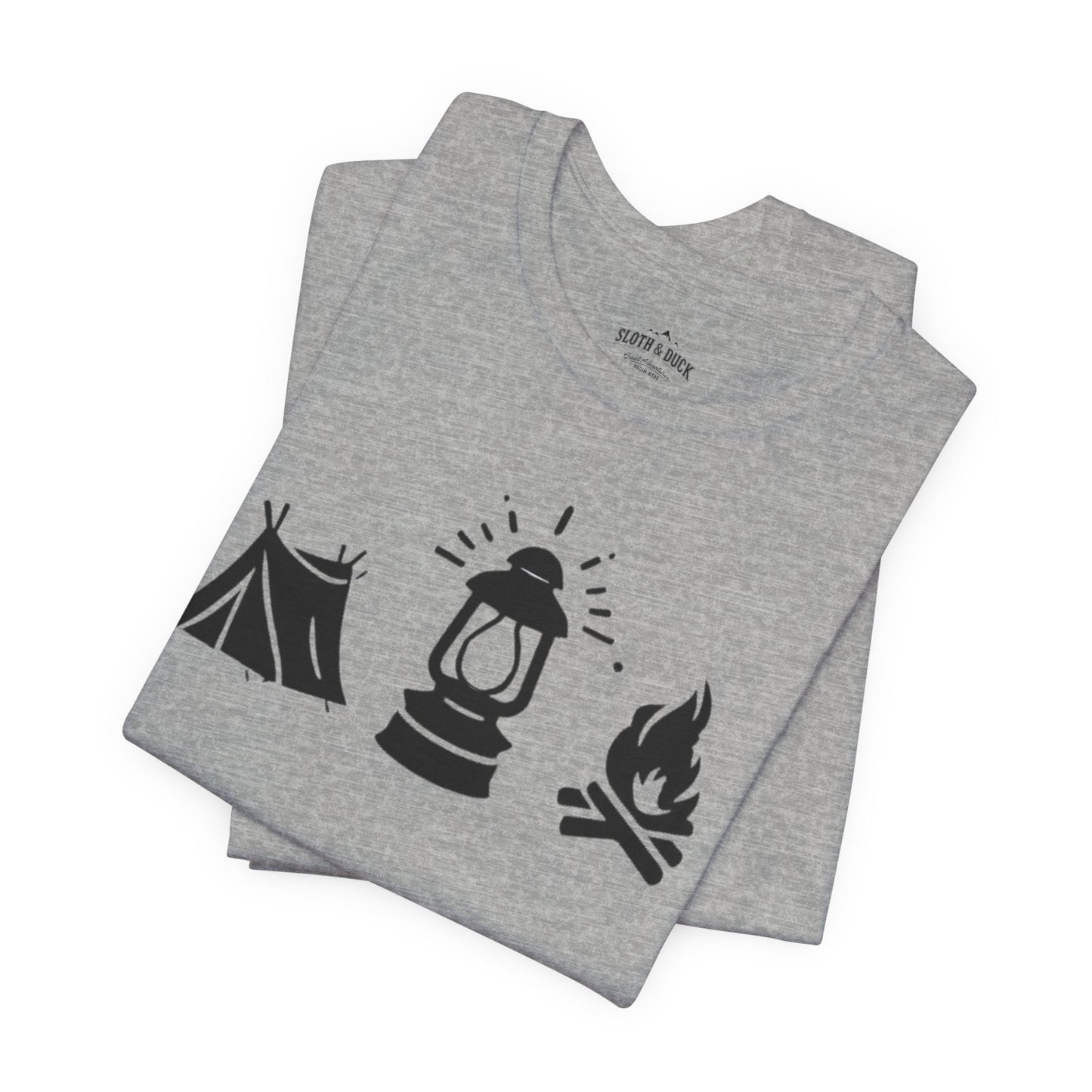 "Tent. Lantern. Campfire." Graphic T-Shirt - Athletic Heather - Sloth & Duck