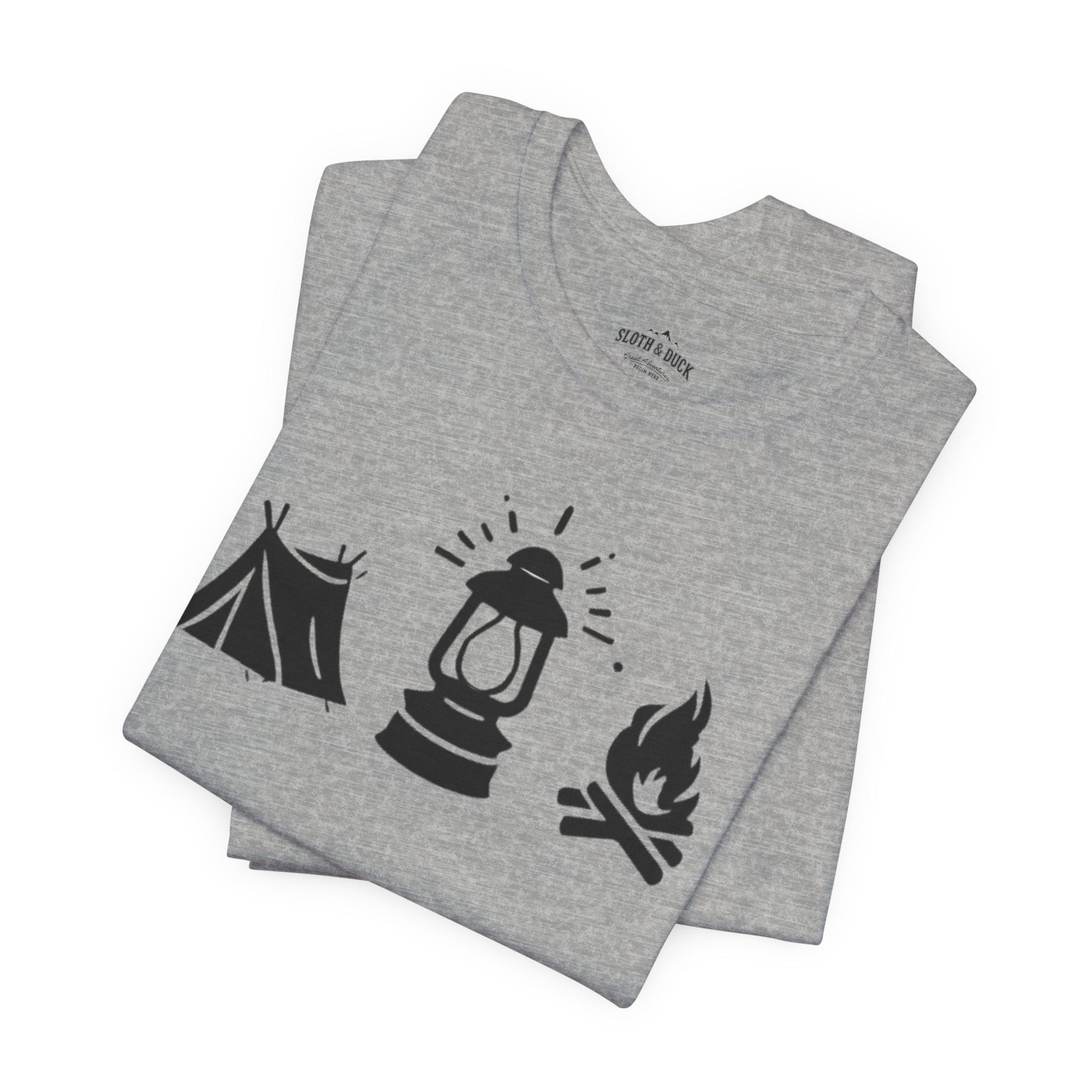 "Tent. Lantern. Campfire." Graphic T-Shirt - Athletic Heather - Sloth & Duck
