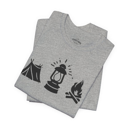 "Tent. Lantern. Campfire." Graphic T-Shirt - Athletic Heather - Sloth & Duck